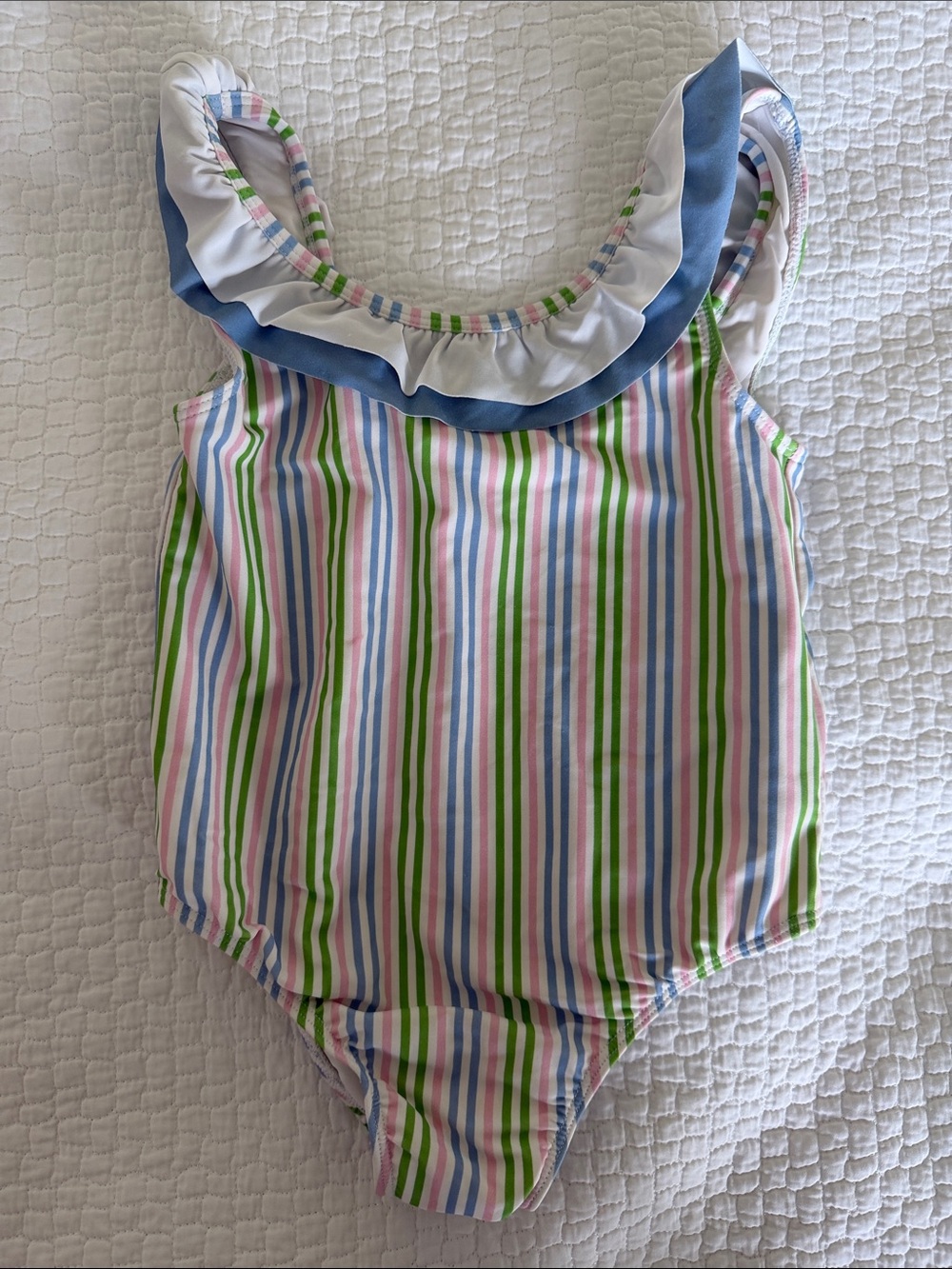 Little English Girls Striped One-Piece Swimsuit with Ruffle Collar